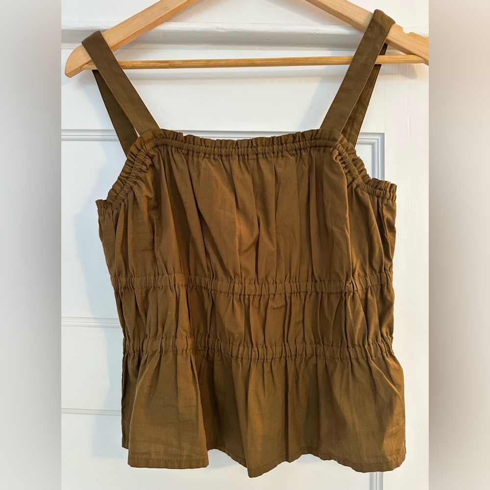 Madewell - Poplin Sophia Peplum tank top blouse with shirring and back tie XS